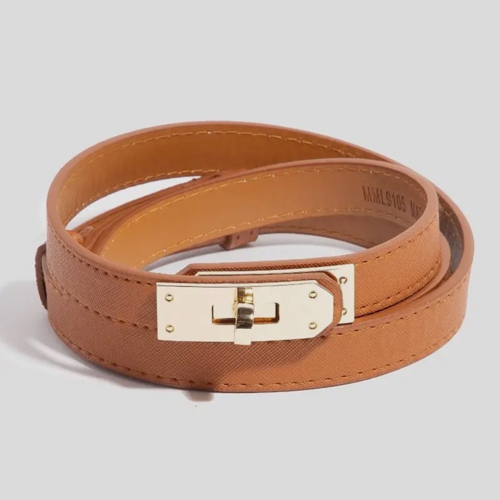 ShopEvelynne Tan Leather Belt with Gold Buckle